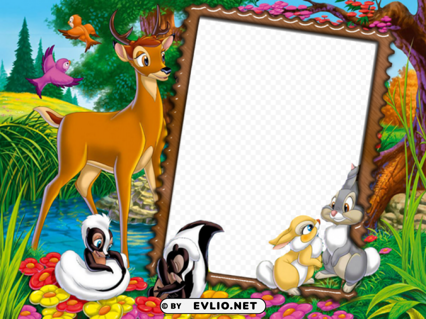 Cute Kids Photo Frame With Wild Animals Isolated Subject With Transparent PNG