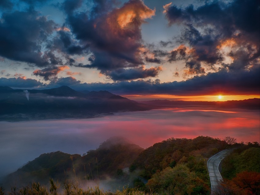 dawn mountains horizon clouds sunlight road Isolated Subject on HighQuality PNG