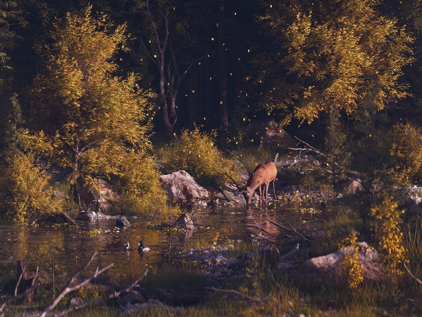 deer forest art river landscape wildlife PNG clipart with transparency