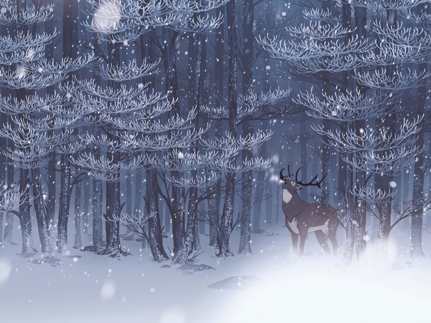 deer forest snow art wildlife Isolated Subject with Transparent PNG