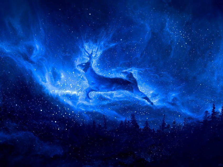 deer silhouette starry sky art fantasy Images in PNG format with transparency