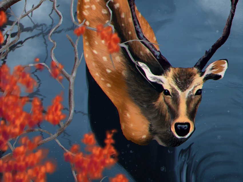 deer water branches art wildlife PNG transparent stock images