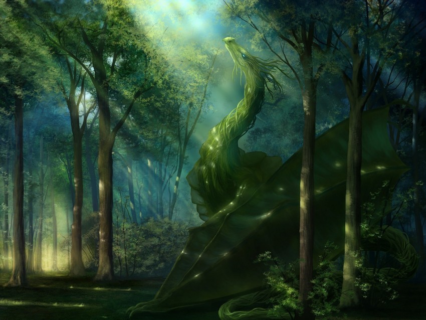 dragon forest art green sunlight Isolated Object in HighQuality Transparent PNG