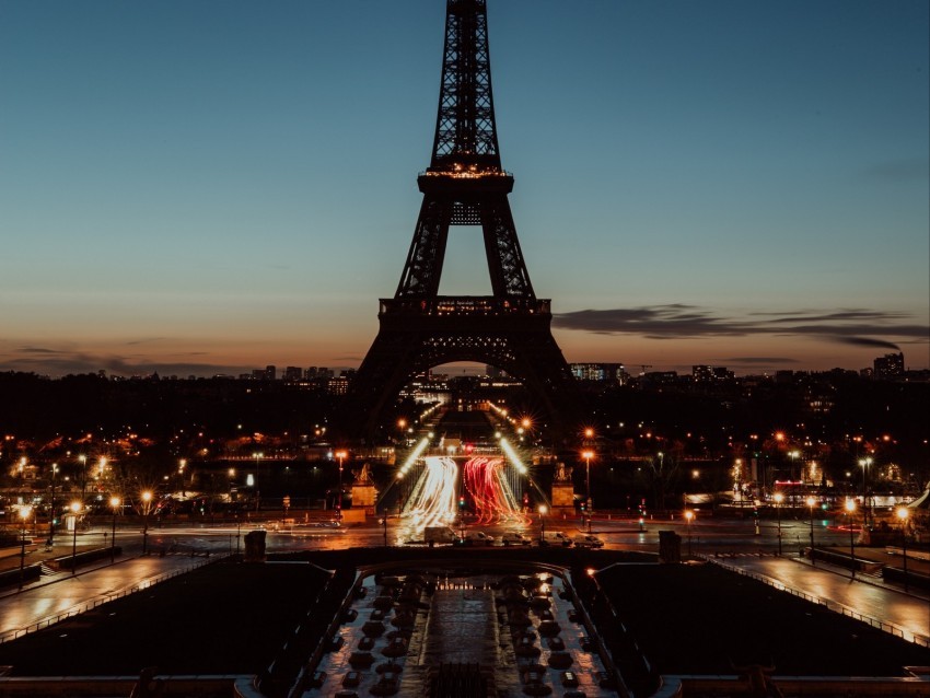 eiffel tower paris night city lights Transparent Background Isolation in PNG Format