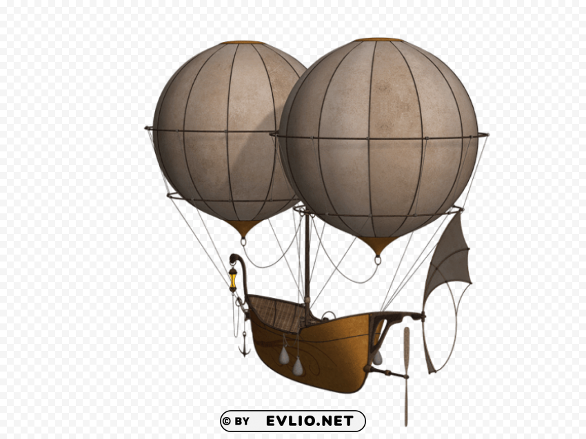 fantasy boat hot air balloon Isolated Design in Transparent Background PNG