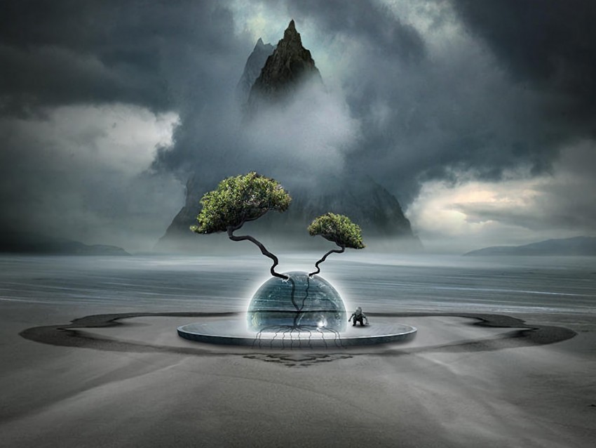 fantasy tree clouds fog ball mountain Isolated Element in Clear Transparent PNG