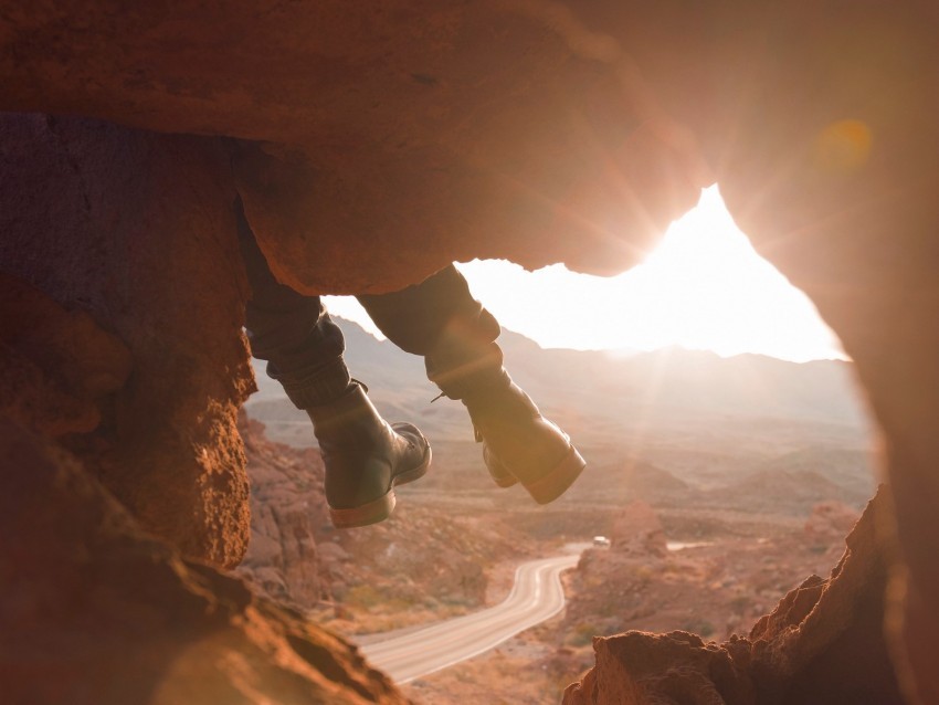 feet cave rock mountain sunset Clear PNG photos