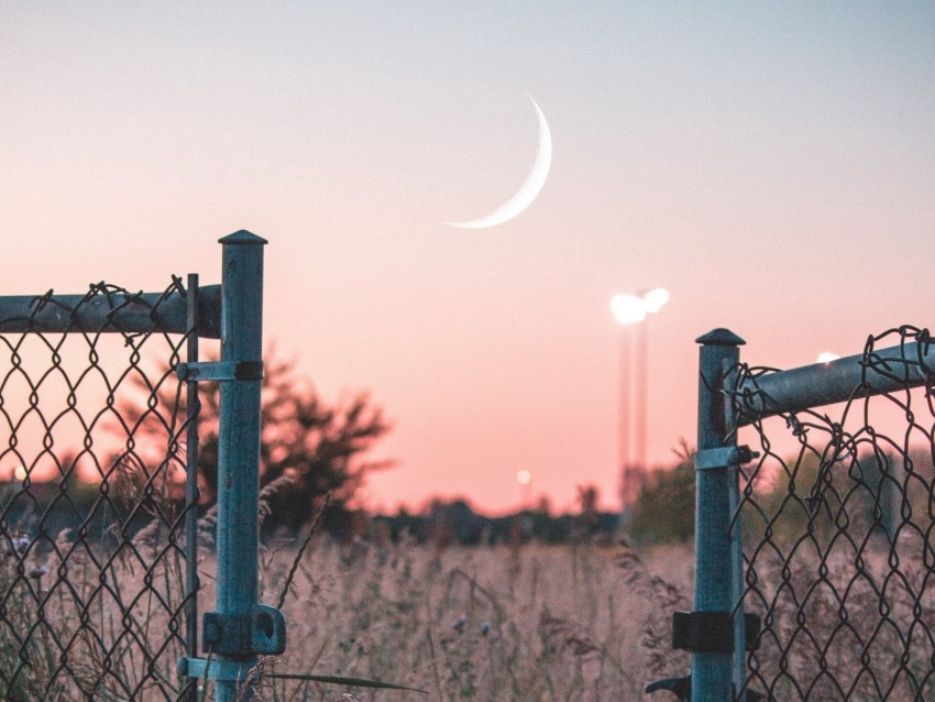 fence sunset moon grass mesh PNG with Transparency and Isolation 4k wallpaper