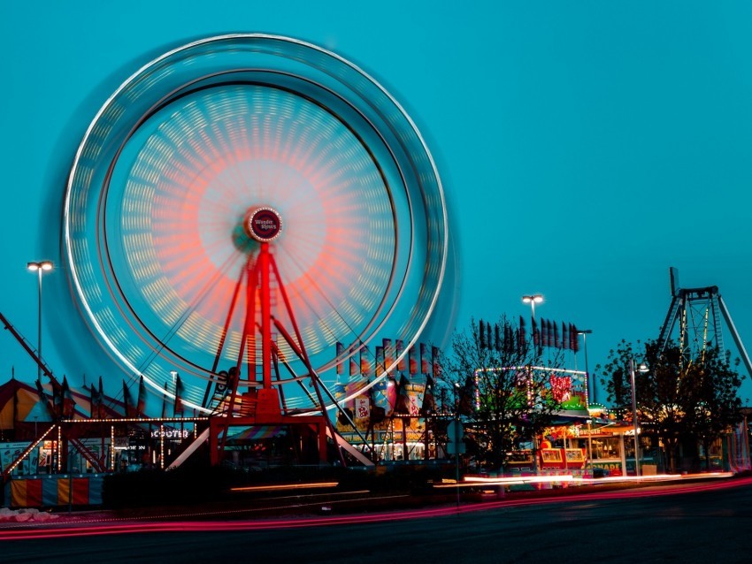 ferris wheel movement long exposure attraction lights PNG isolated