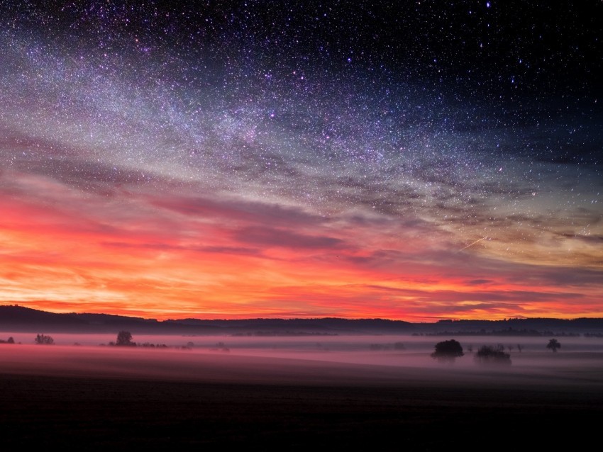 field starry sky fog evening landscape autumn Isolated Item on HighQuality PNG 4k wallpaper
