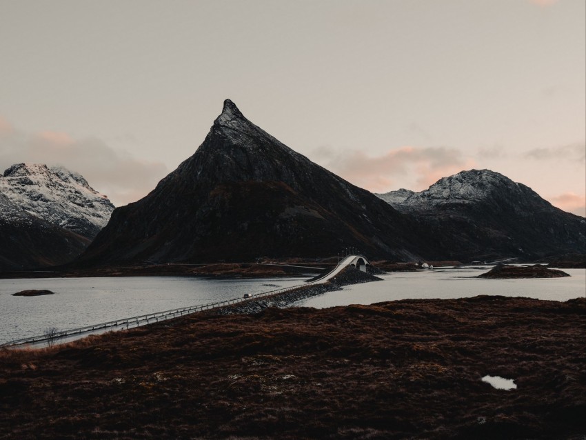 fjord mountains bridge crossing lofoten norway PNG high quality 4k wallpaper