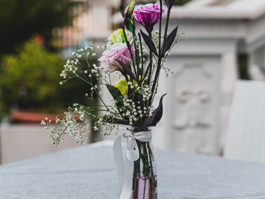 flowers bouquet vase ribbon decor PNG Isolated Subject with Transparency 4k wallpaper