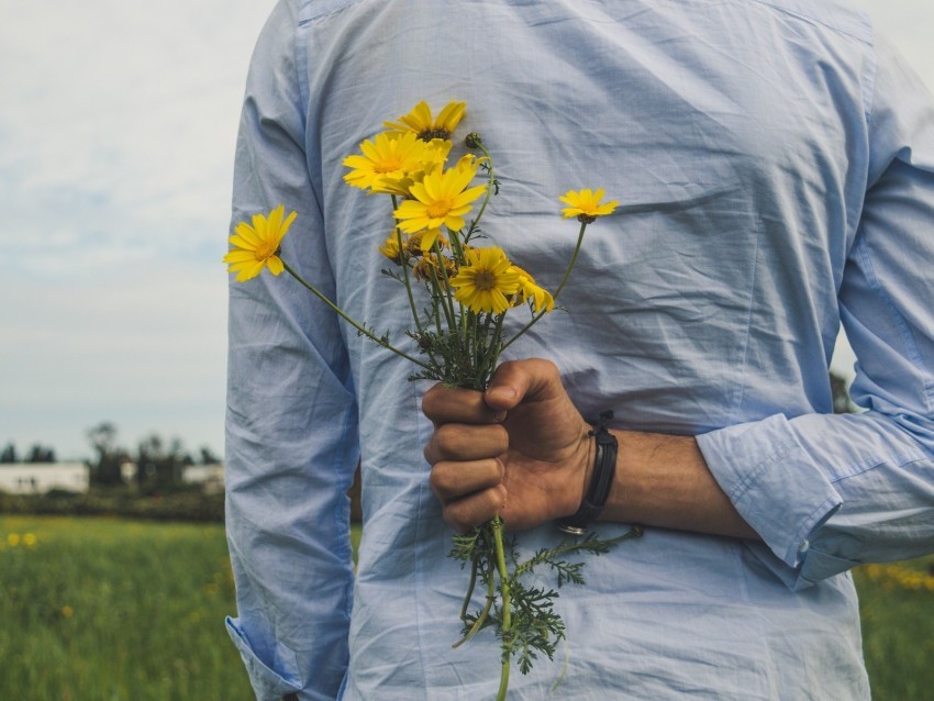 flowers yellow bouquet hand back PNG Image with Transparent Background Isolation