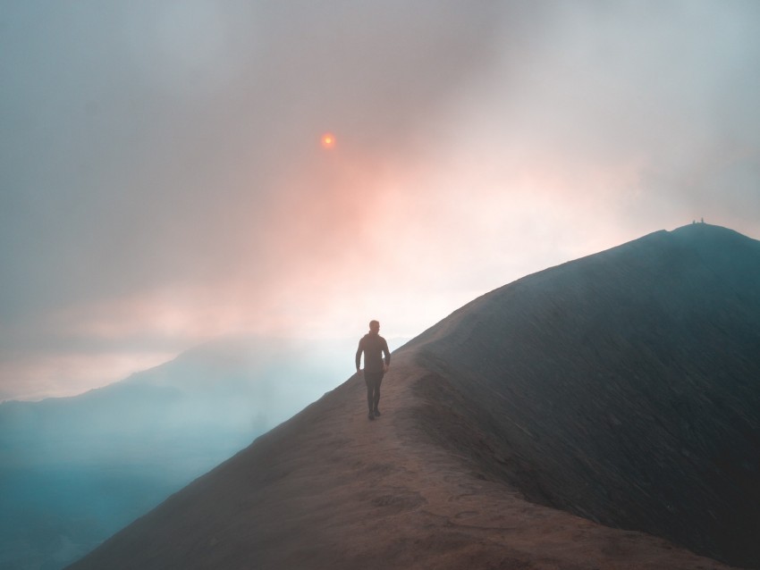 fog mountain man loneliness peak solitude sky PNG Image with Transparent Background Isolation