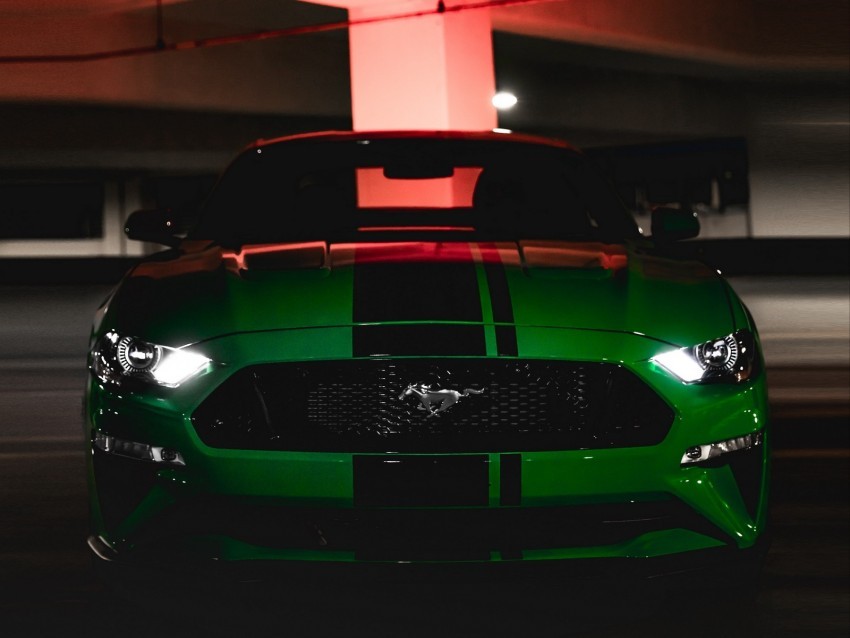 ford mustang ford car green dark front view Isolated Subject in Transparent PNG Format
