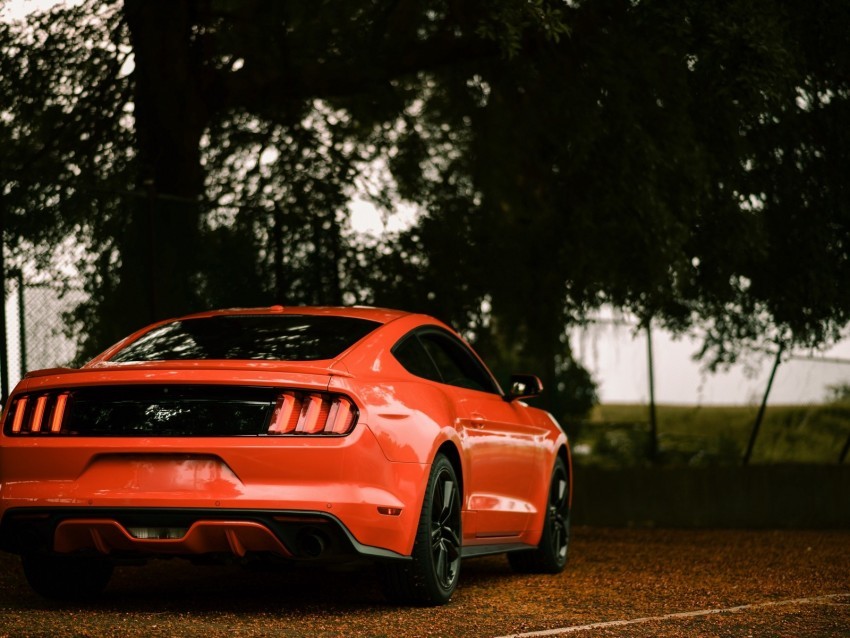 ford mustang ford car sportscar red rear view HighResolution Isolated PNG Image