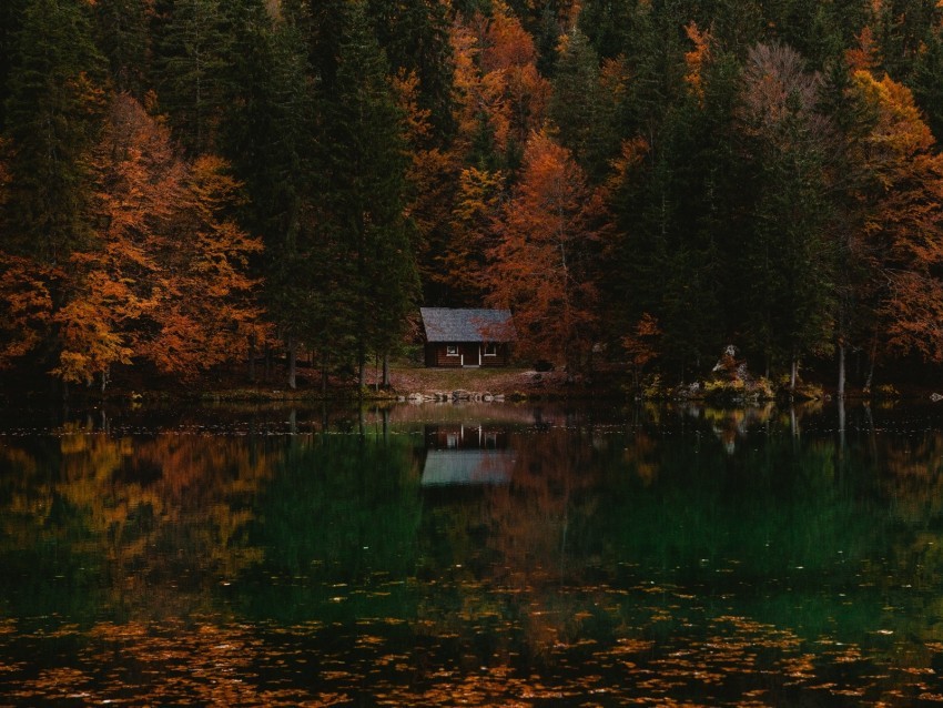 forest house autumn lake italy PNG for use 4k wallpaper
