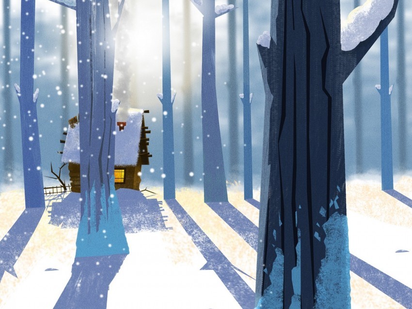 forest house snow winter art PNG download free