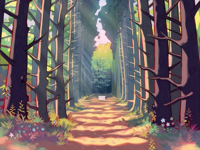 forest trees alley path art Isolated Subject on Clear Background PNG