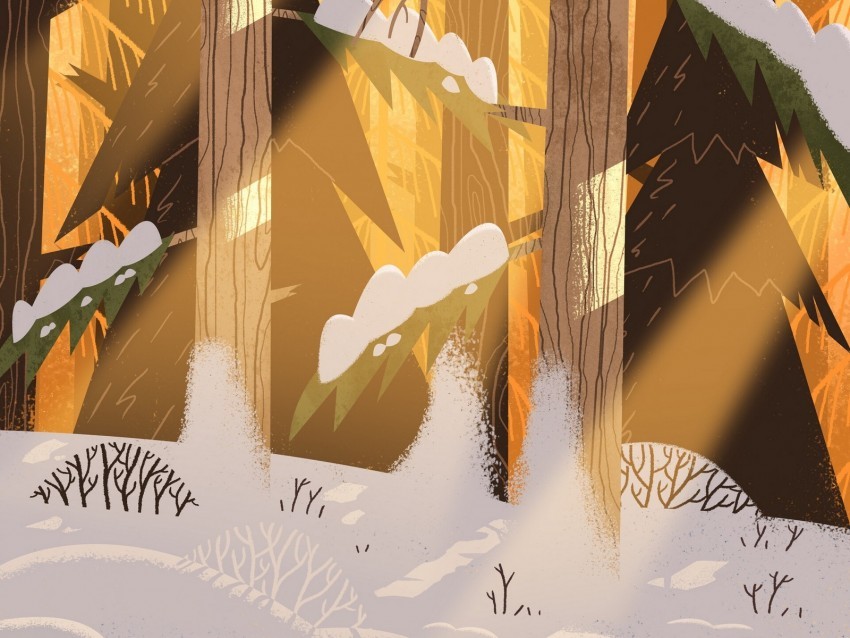 forest trees snow landscape art winter PNG for use