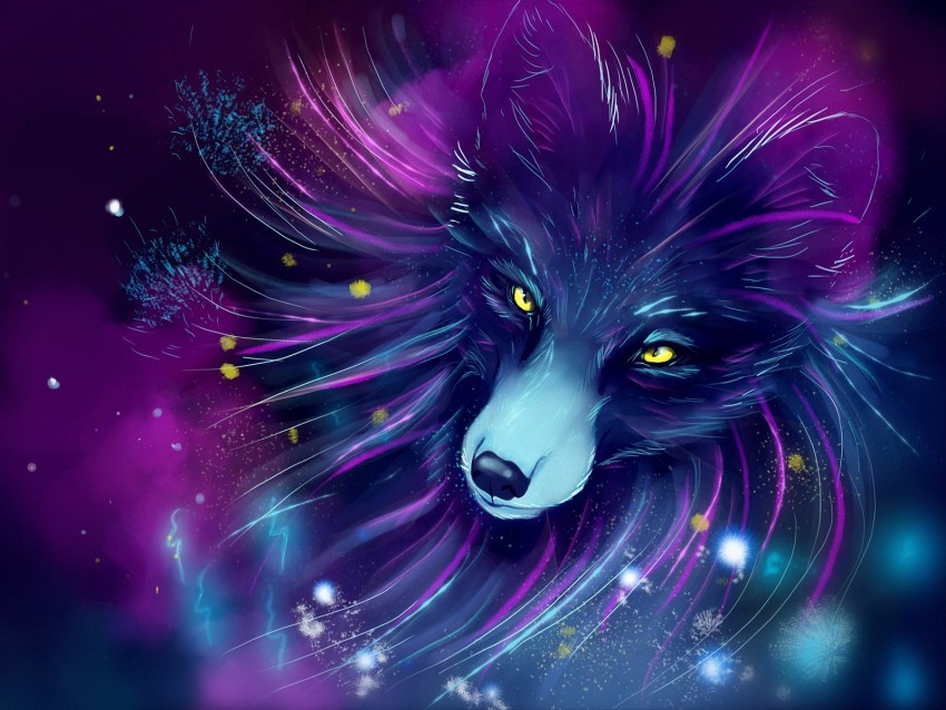 fox art space purple Isolated Design Element in Transparent PNG 4k wallpaper