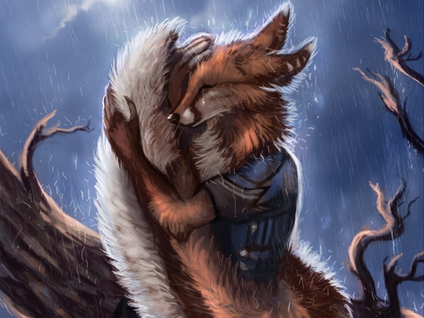 fox tail rain hide sadness PNG transparent elements package