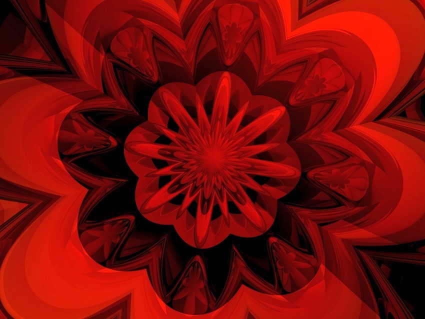 fractal flower red digital abstraction Isolated Artwork with Clear Background in PNG