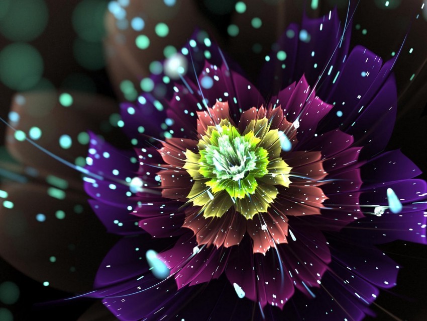 fractal flower sparks glare glow abstraction Clear Background Isolated PNG Object