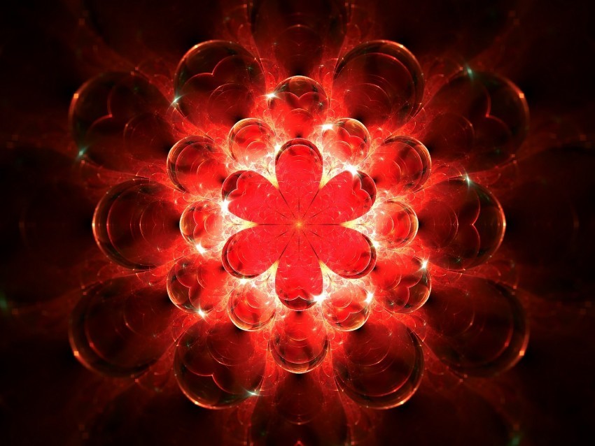 fractal glow red bright flower abstraction PNG for web design