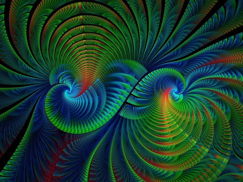 fractal swirling curvy colorful abstraction Isolated Illustration with Clear Background PNG