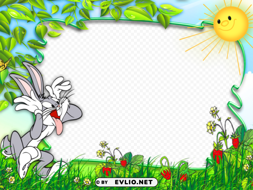 funny bunny cute kids transparen photo frame Isolated Design Element in Clear Transparent PNG