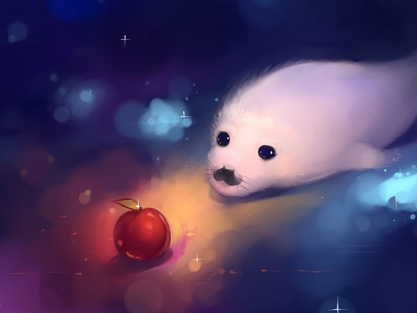 fur seal cute art apple PNG images with alpha mask 4k wallpaper