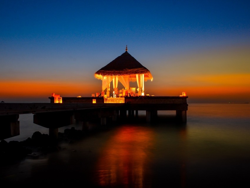 gazebo pier ocean sunset romance Free PNG images with alpha channel set 4k wallpaper