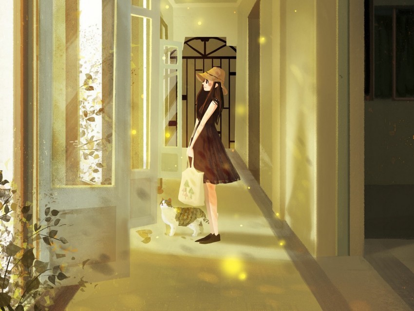 girl cat art corridor door PNG graphics with clear alpha channel collection