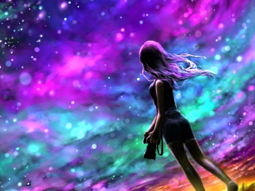 girl night art photographer starry sky PNG files with no background free 4k wallpaper