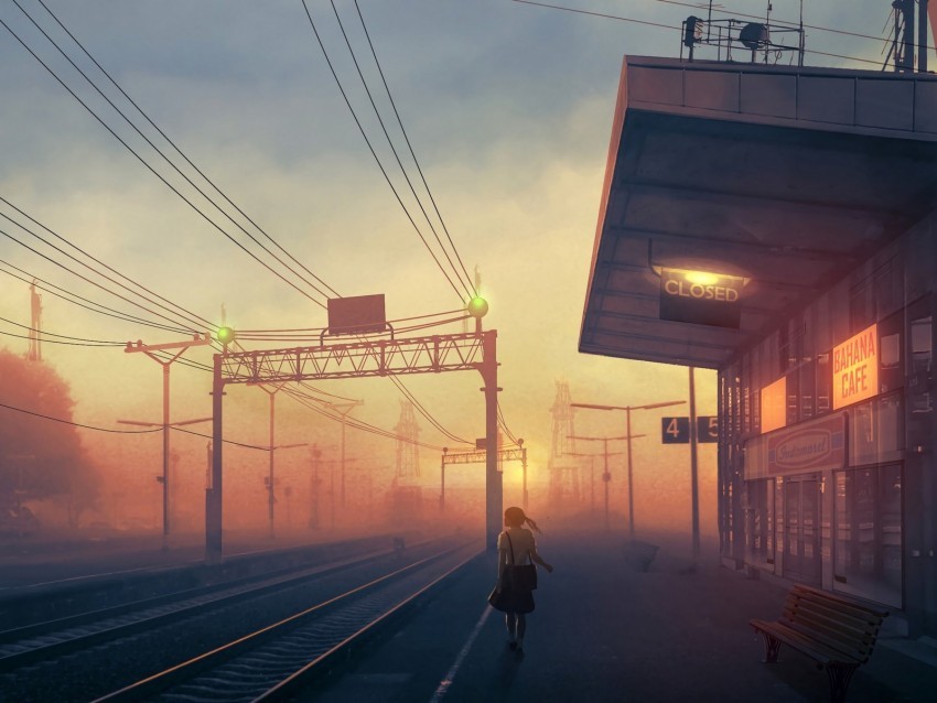 girl platform railway station art Transparent pics