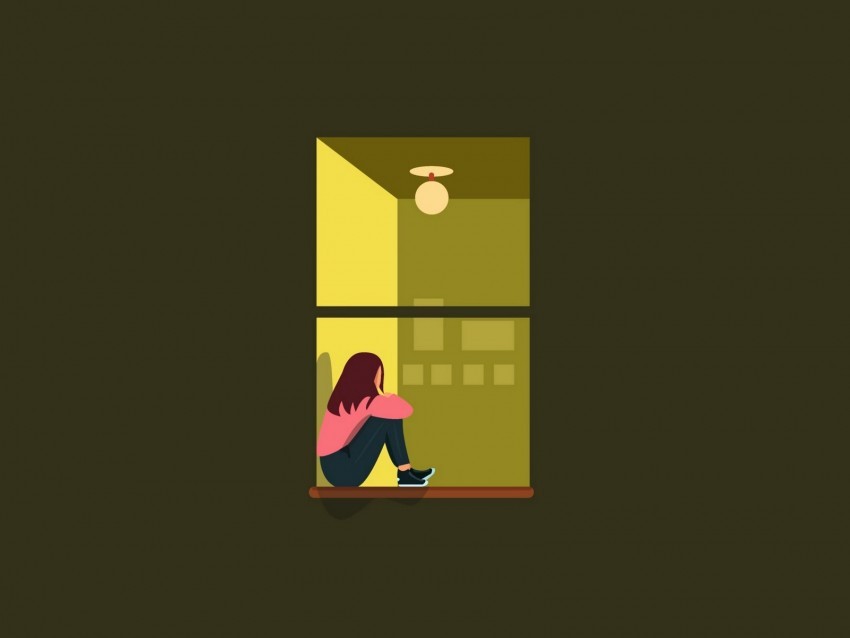 girl window loneliness vector PNG images without BG 4k wallpaper