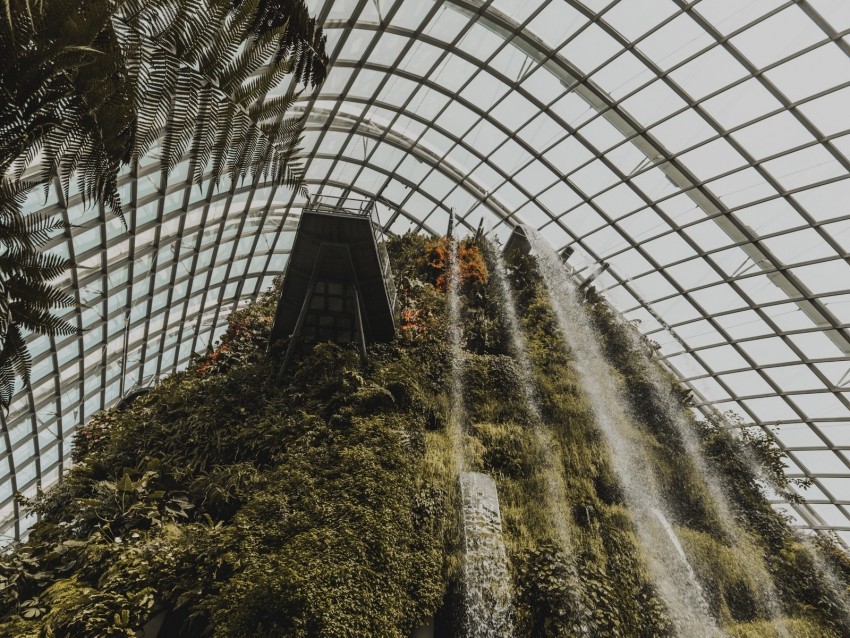 greenhouse plants waterfall construction PNG files with clear backdrop assortment 4k wallpaper