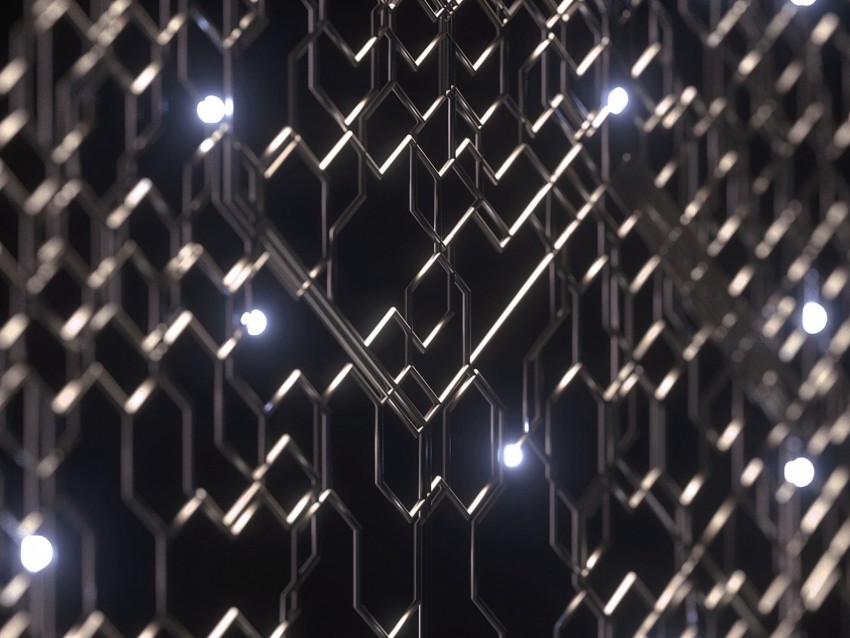grid structure glow metallic 3d PNG Graphic with Clear Isolation