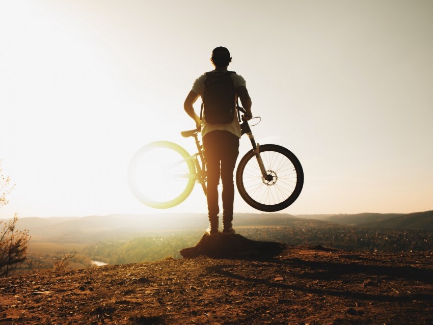guy bike sun mountains active ClearCut Background PNG Isolated Subject