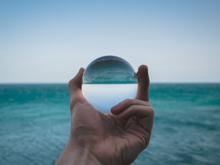 hand ball glass reflection distortion sea Clear Background PNG Isolated Design