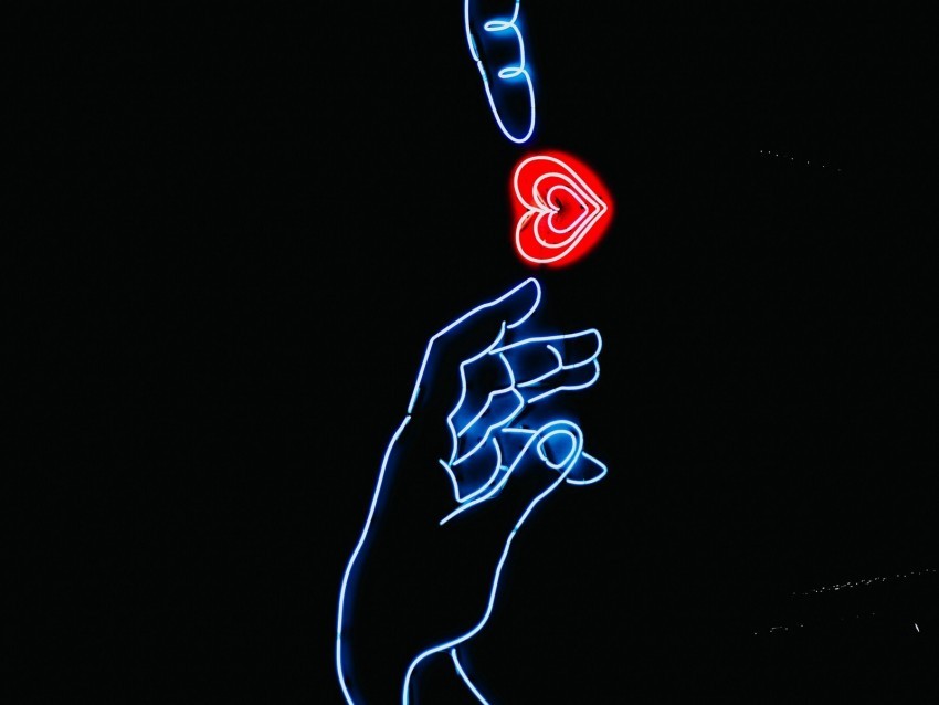 hands heart neon glow fingers touch dark HighQuality Transparent PNG Isolated Element Detail