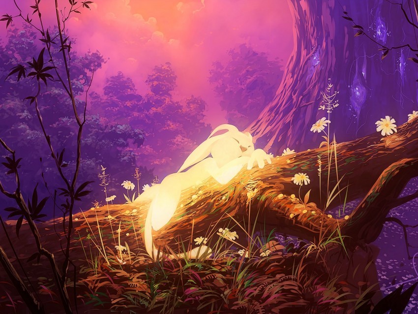 hare art forest sleep magical fantasy PNG transparent graphics for projects