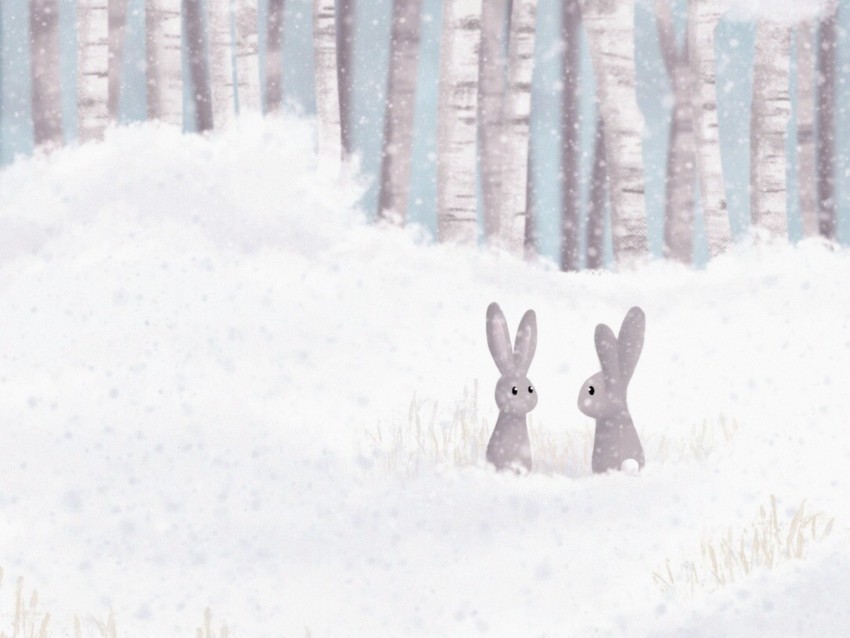 hares forest snow winter art Background-less PNGs