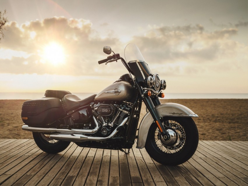 harley-davidson motorcycle bike side view shore horizon Free download PNG images with alpha transparency