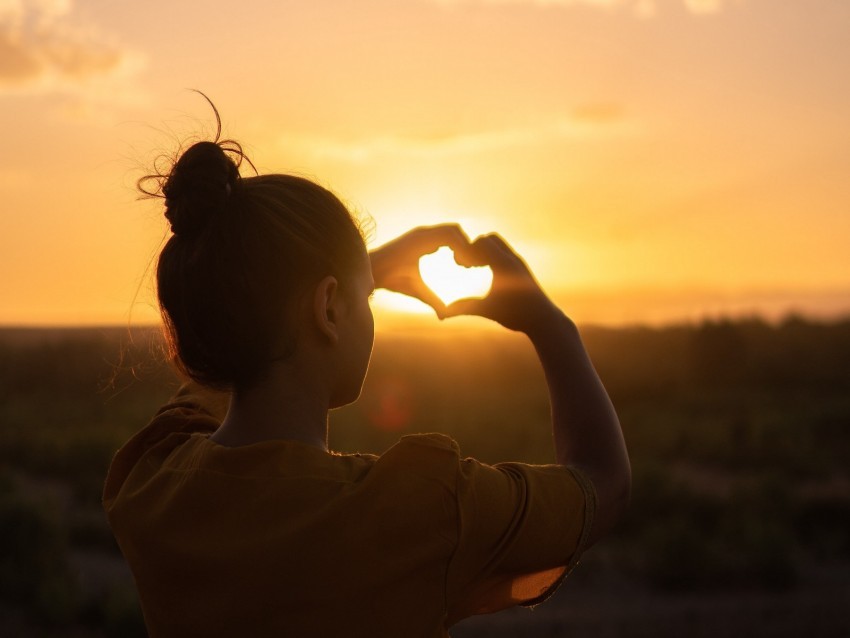 heart sunset hands girl love PNG Image Isolated on Clear Backdrop