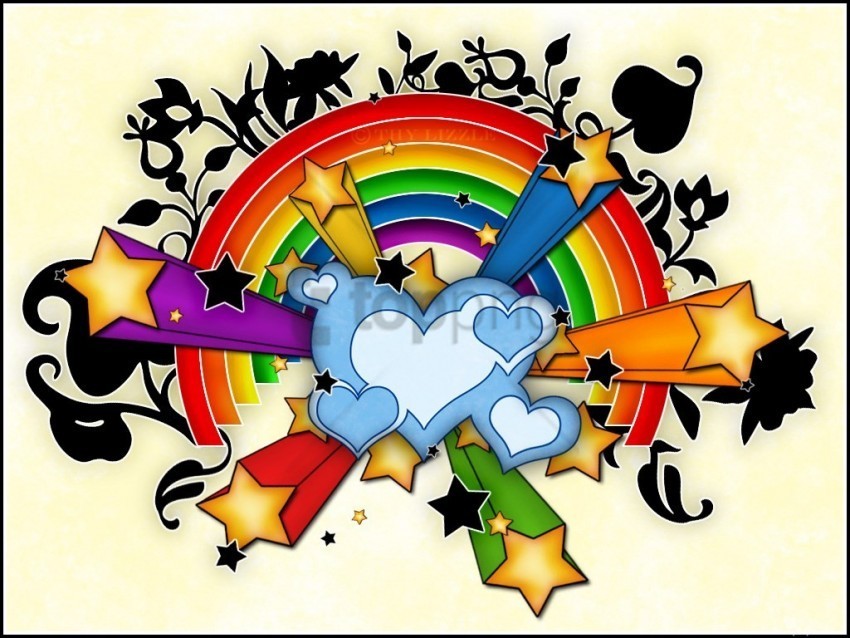 hearts rainbow stars wallpaper Isolated Character in Clear Transparent PNG