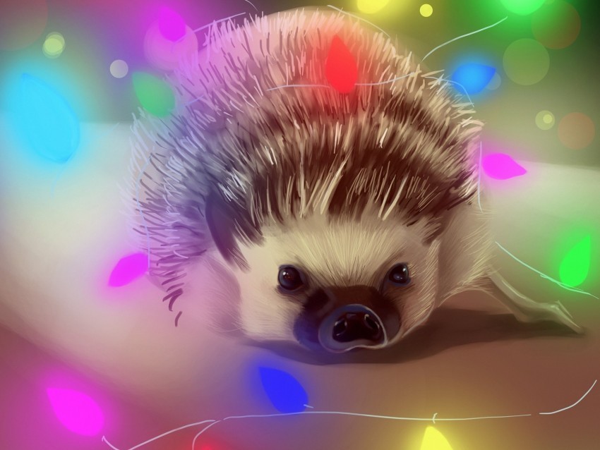 hedgehog garland art glare colorful PNG images with alpha channel diverse selection 4k wallpaper