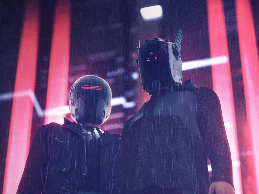 helmets masks cyberpunk night rain lights Transparent Background Isolated PNG Figure