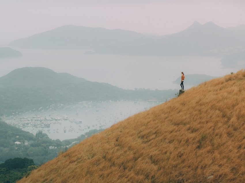 hill girl view bay fog PNG images with transparent layer